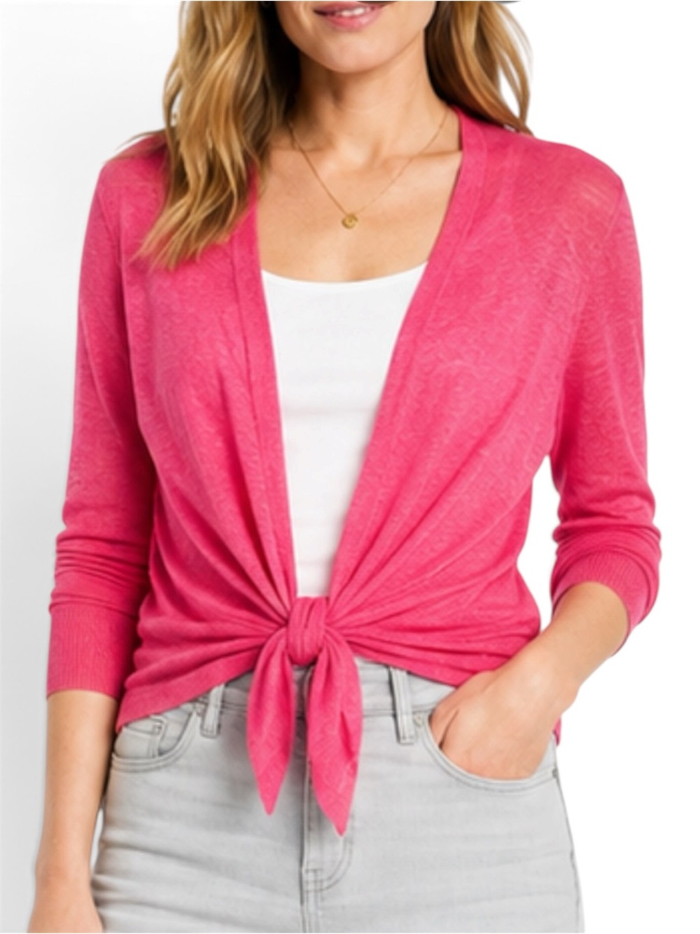 NIC+ZOE Lightweight Linen Knit 4 Way Convertible Cardigan Wrap Tie Front Layer M